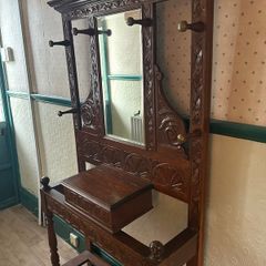 Antique hall stand with mirror and storage