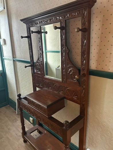 Antique hall stand with mirror and storage