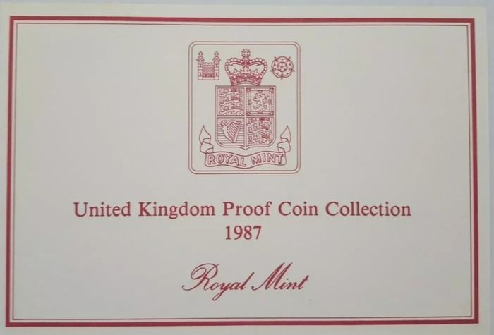Royal Mint United Kingdom 1987 Proof Coin Collection Red Leather Case Coa