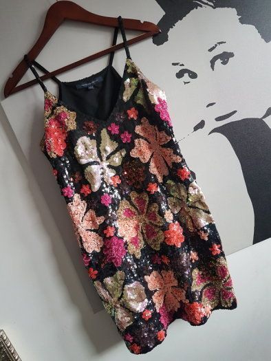 FRENCH CONNECTION Floral Sequin Embroidered Dress