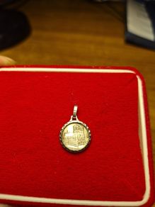 Rare Find: St Christopher and Cathedral Reims medal. Religious silver/ silver toned pendant holy charm medallion.
