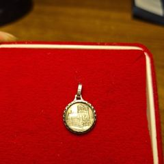 Rare Find: St Christopher and Cathedral Reims medal. Religious silver/ silver toned pendant holy charm medallion.