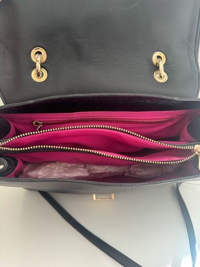 RED V Valentino genuine black leather crossbody bag with large bow and pink interior lining