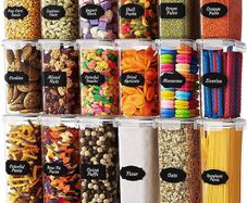 FREE P&P Food Storage Container Set - 24 Piece, Kitchen & Pantry Organization, BPA-Free, Plastic Canisters with Durable Lids Ideal for Cereal, Flour & Sugar - Labels, Marker & Spoon Set