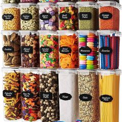 FREE P&P Food Storage Container Set - 24 Piece, Kitchen & Pantry Organization, BPA-Free, Plastic Canisters with Durable Lids Ideal for Cereal, Flour & Sugar - Labels, Marker & Spoon Set