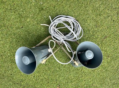 PA Speakers x 2 with pole mountings indoor or outdoor use.