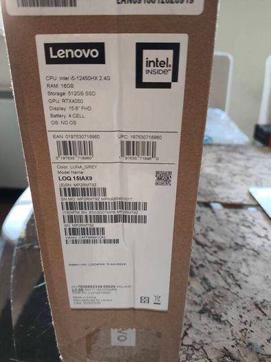 Gaming Laptop Lenovo Loq i5 12450hx 8/12 RTX4050 6gb 105w 16gb Ddr5 512GB Nvme 15.6" 144hz 1080p 300nits 100% sRGB Win11 Warranty Receipt