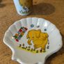 vintage ceramic cup and matching shell-shaped dish set featuring  cartoon yellow elephant "Sunny Funnies" Image 8