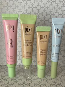 Pixi rose radiance perfector, Pixi botanical Collagen eye serum, Pixi collagen lip gloss lip balm, Pixi zero Zit spot solution brand new full size