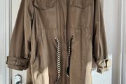 Khaki Zara jacket with detachable grey hood