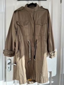 Khaki Zara jacket with detachable grey hood