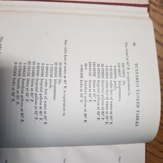 Tunnards Tanker Tables By B Tunnard.  A Handbook On Petroleum Metrology.