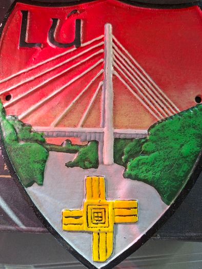 Heavy Cast Iron GAA Crest for Louth, including the Mary McAleese Boyne Cable Bridge and the St. Brigid's Cross, postage available or collection