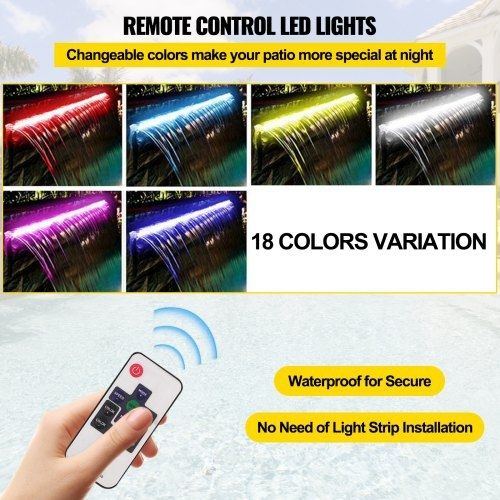35.4" x 4.5" x 3.1" Stainless Steel Decorative Waterfall Pool Fountain With LED Strip Light For Garden Pond Indoors And Outdoors