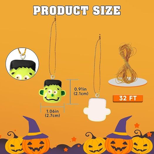 36 Pieces Mini Halloween resin charm pendant, Tiny Halloween tree decorations Mini Resin Halloween Ornaments with Golden Rope for DIY Festive Decoration Handcrafts