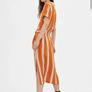 Bershka Orange Striped Midi Shirt Dress with Belt Image 3