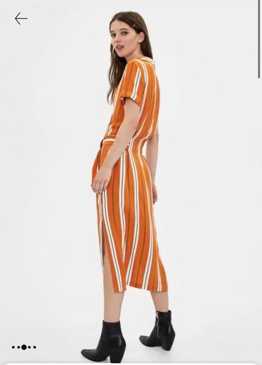 Bershka Orange Striped Midi Shirt Dress with Belt