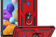 Samsung Galaxy A21s Case, 360 Metal Rotating Ring Kickstand Hybrid Shockproof Duty Armor Protective Cover Case For Samsung Galaxy A21S, Red