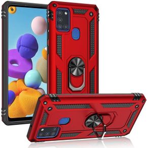 Samsung Galaxy A21s Case, 360 Metal Rotating Ring Kickstand Hybrid Shockproof Duty Armor Protective Cover Case For Samsung Galaxy A21S, Red