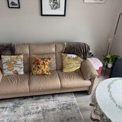 cream leather 3 seater sofa