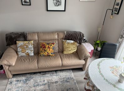 cream leather 3 seater sofa