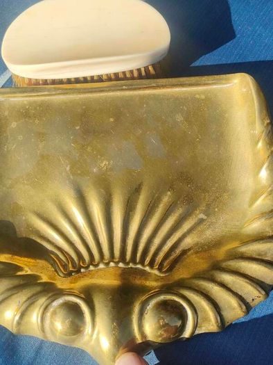 Victorian brass crumber and bone handled brush