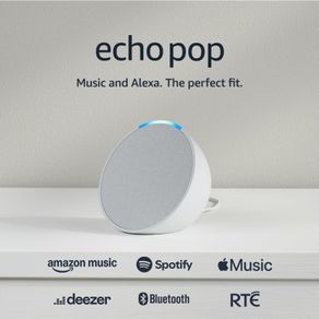 Echo Pop (Newest gen) Full sound compact Wi-Fi and Bluetooth smart speaker with Alexa Glacier White