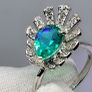 Sterling silver (Sz: O ans R) Peacock Triplet Quartz, White Zircon Fancy Ring in Rhodium Sterling Silver 2.59 Ct. Image 4