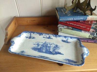 Fabulous Large Antique Blue and White Tray with Moulded Side Handles, by Wedgwood & Co Ltd in the Beautiful "Hague" Pattern Circa 1900-1920