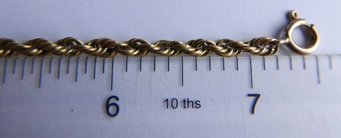 Vintage Solid 9K Yellow Gold 375 Thick Rope Chain Bracelet length 7,5" - 3,5g