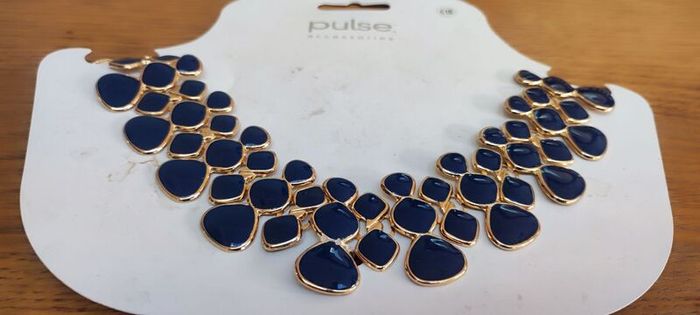 Costume Gold Tone Blue and Red Enamel Bib Necklace