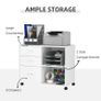 Freestanding Printer Stand Unit Office Desk Side Mobile Storage w/ Wheels 3 Drawers, 2 Open Shelves Modern Style 80L x 40W x 65H cm - White Image 2