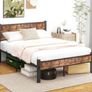 Double Bed Frame with Wooden Headboard and Footboard, Metal Wooden Bed Frame 4ft6 Under Bed Storage, No Box Spring Needed, Enhanced Support Noise Free (Black+Brown Oak Image 2