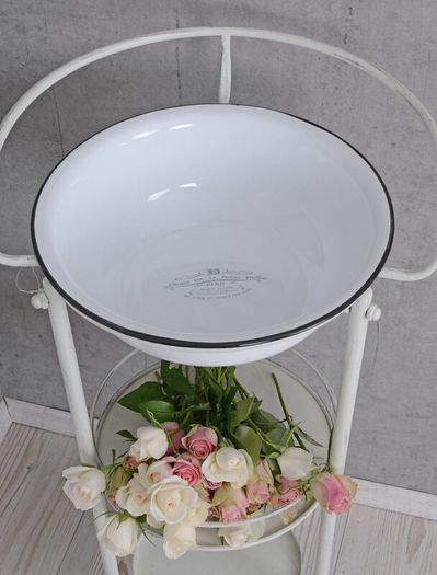 Vintage French Washstand with Enamel Bowl Romantic Shabby Chic Bathroom Stand