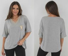 Women's Oversized V-Neck Top with Gold Greek Trim