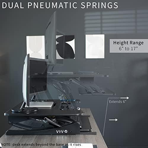 107cm Height Adjustable Stand Up Desk Converter, V Series, Quick Sit to Stand Tabletop Dual Monitor Riser Workstation, Black