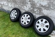 VW POLO ,3 steel rims with good tyres &amp; 4 VW polo hub caps