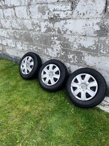 VW POLO ,3 steel rims with good tyres & 4 VW polo hub caps
