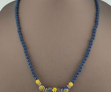 Antique Mosiac Style Gabri Glass Beads Pendant With African Blue Glass Beads Necklace