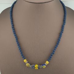Antique Mosiac Style Gabri Glass Beads Pendant With African Blue Glass Beads Necklace
