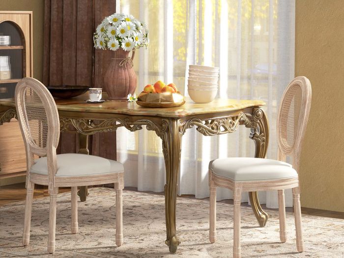 Set of 2 Dining Chairs Kitchen Chairs, Vintage Design, Vienna Straw Look, Natural + Cream