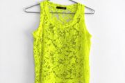 Pre Owned Primark Neon Yellow Floral Lace Tank Top