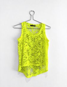 Pre Owned Primark Neon Yellow Floral Lace Tank Top