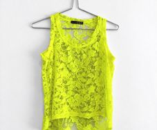Pre Owned Primark Neon Yellow Floral Lace Tank Top