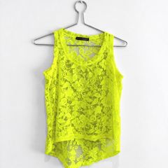 Pre Owned Primark Neon Yellow Floral Lace Tank Top