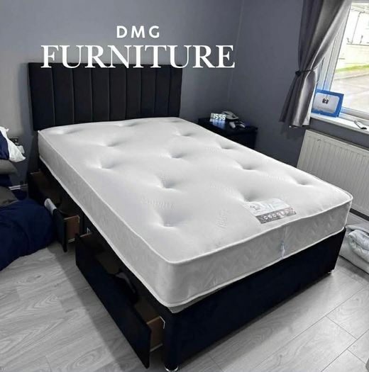 New 4'6" Double Divan Bed With Mattress