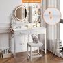 Dressing Table with height-adjustable Mirror for 120-180 cm, LED Lights with Adjustable Brightness, Vanity Table with 2 fabric Drawers and 4 Open Compartments, 80x40x136cm Image 5