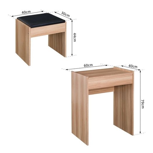 Dressing Table Set with Mirror & Stool-Wood Grain Colour (FREE POSTAGE)