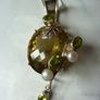Large Modern Statement Citrine, Peridot & Pearl Pendant with Chain. Sterling Silver Image 7