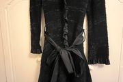 Zone BLEUE Black Knitted Ruffle Cardigan With Tie Belt